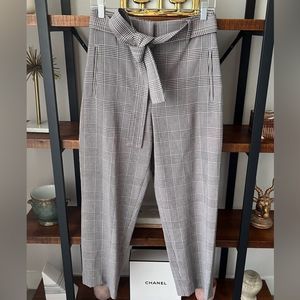 Aritzia Wilfred Tie Front Plaid Belted High-Waisted Paper Bag Waist Pants Size 8